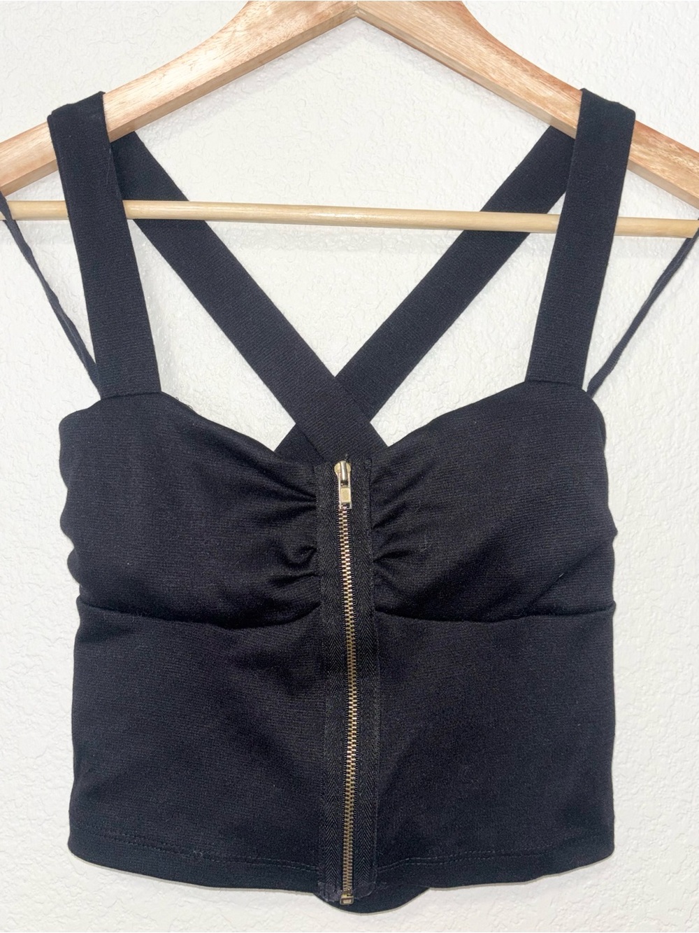 Windsor Small Black Ruched Bustier Crop Top Criss Cross Straps - Picture 4 of 10